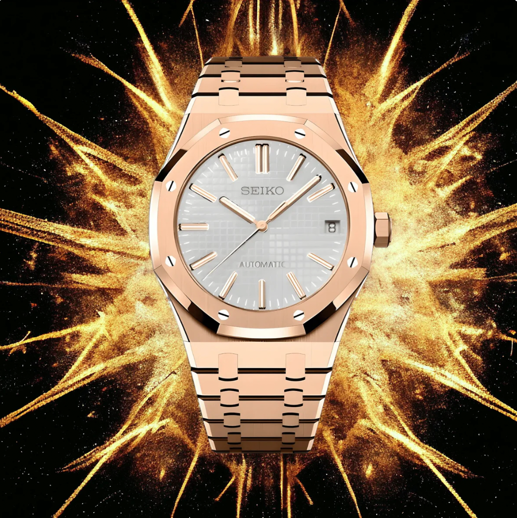 Seiko Mod Royal Oak Rose Gold - White