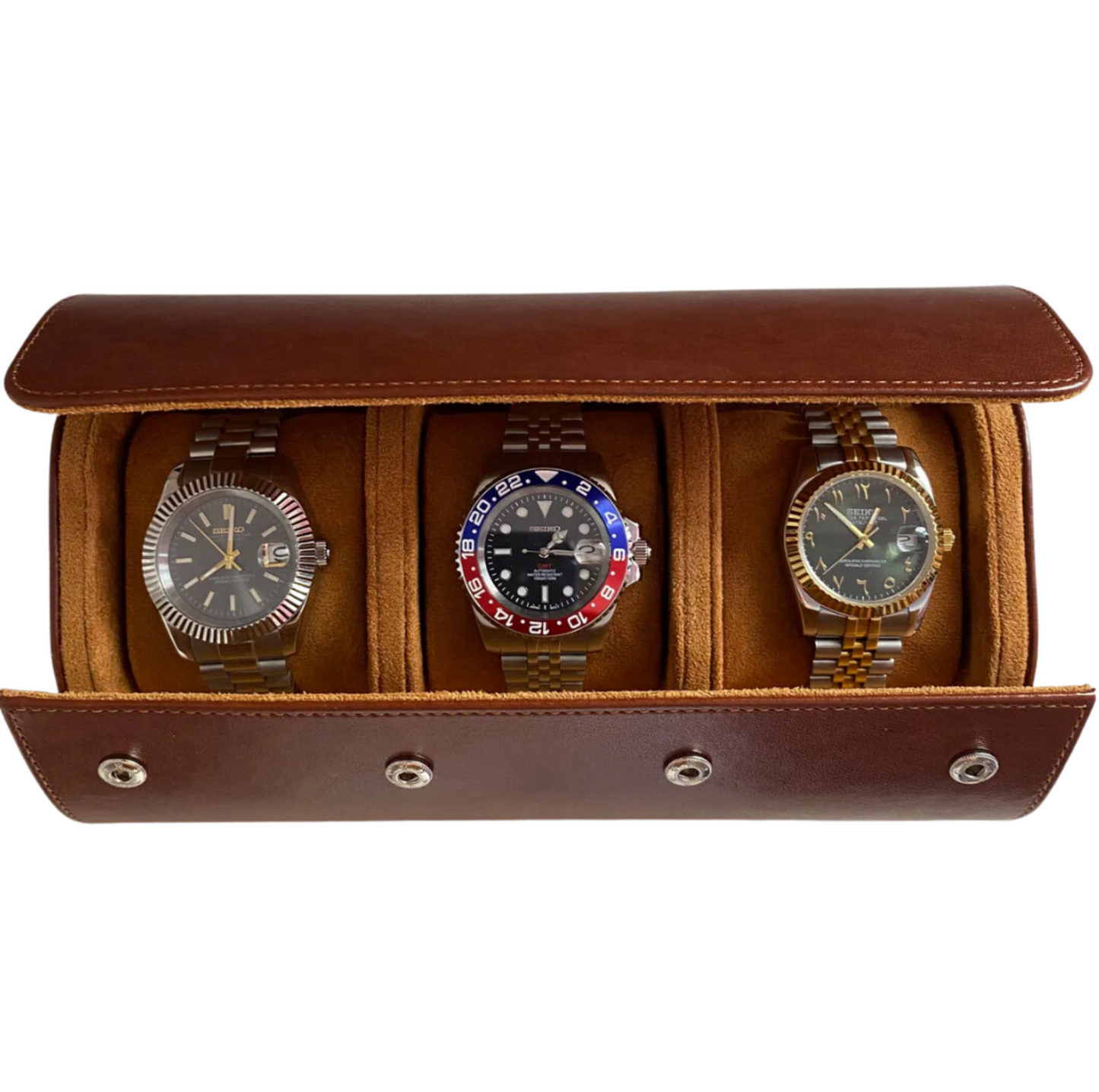 Preimium 3-Piece Watch Travel Case Set - Brown
