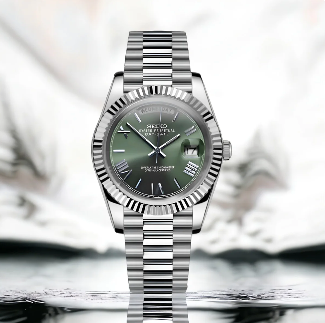 Seiko Mod Day-Date Silver Green