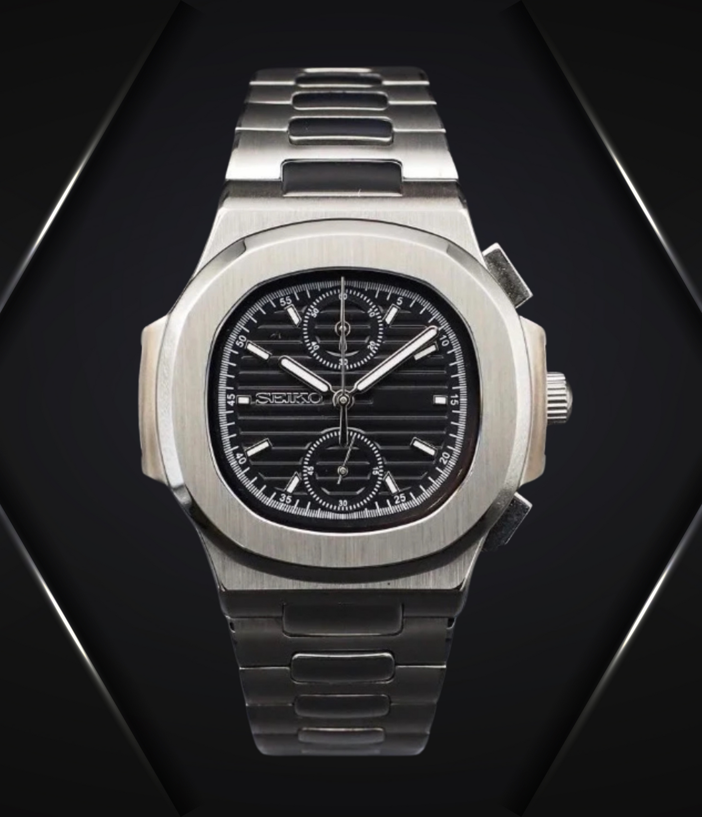 Seiko Mod Nautilus Black Chronograph