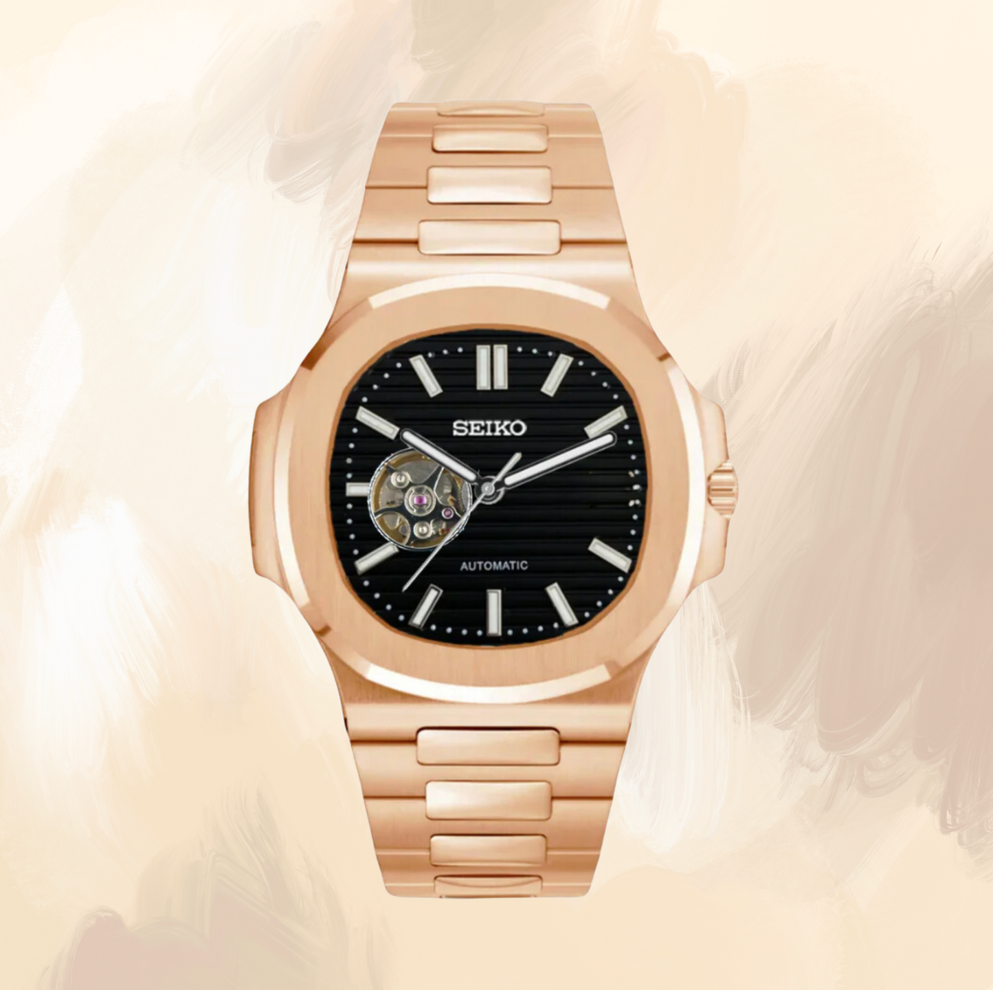 Seiko Mod Nautilus (Open Heart) Rose Gold - Black