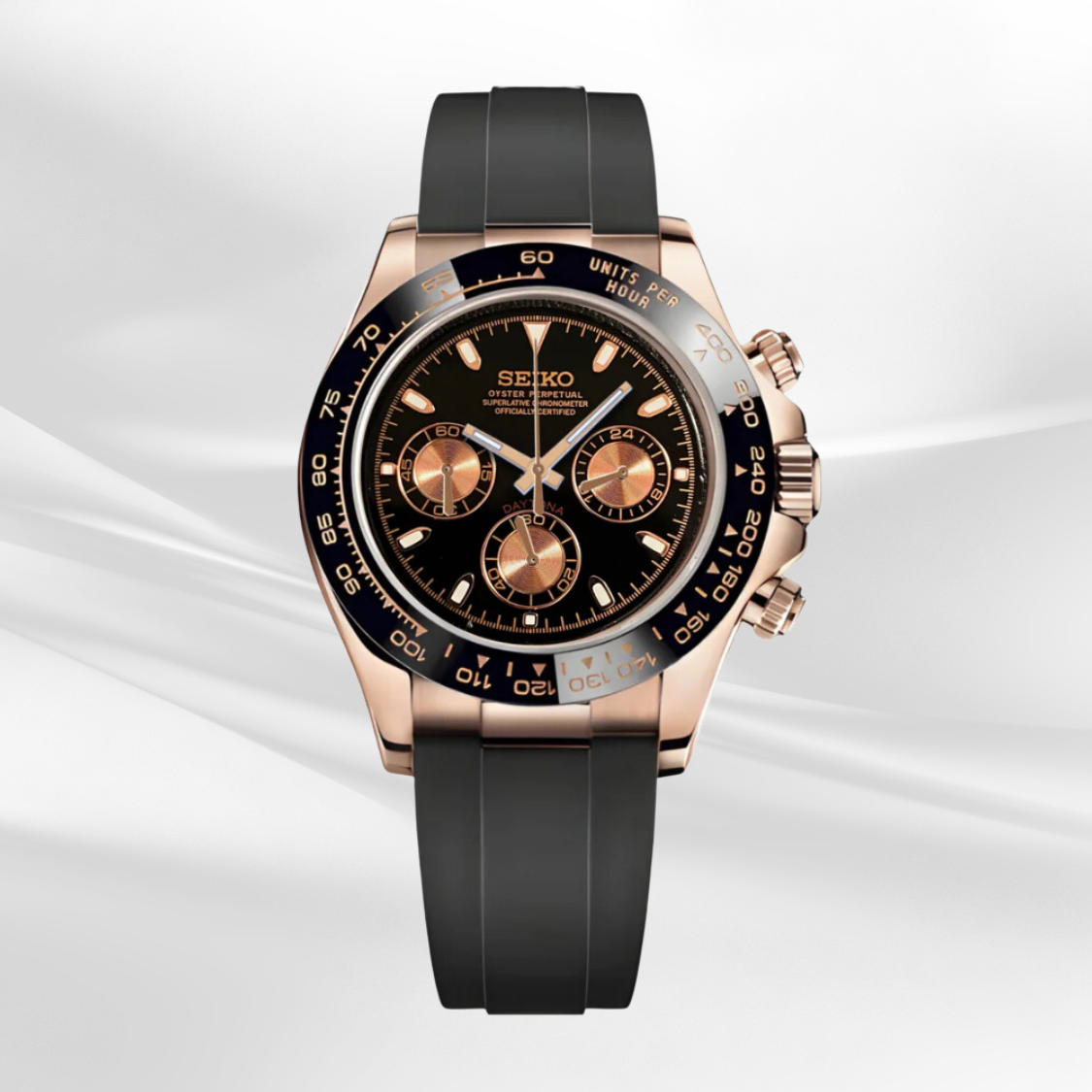 Seiko Mod Daytona Rose Gold - Black