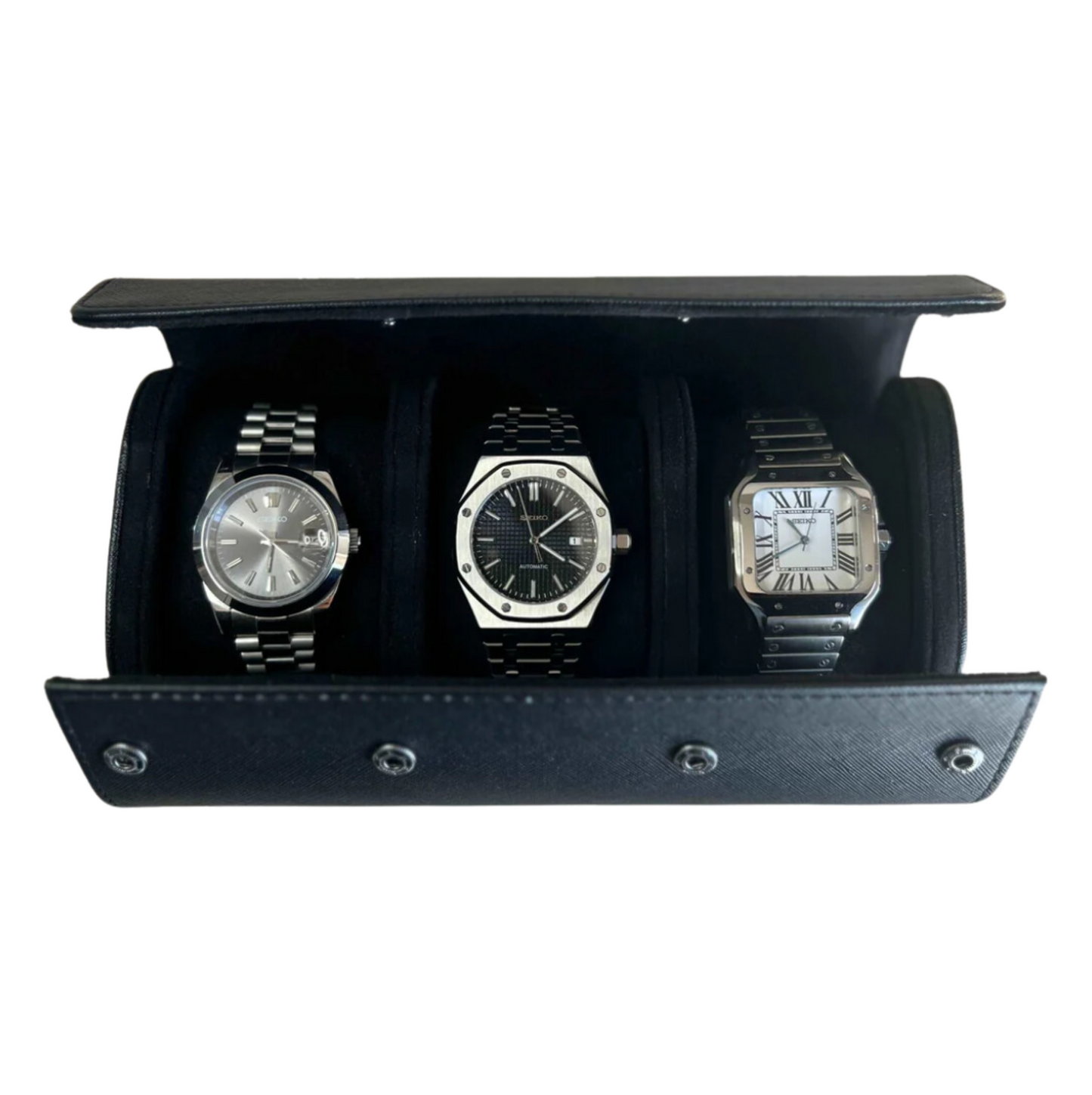 Premium 3-Piece Watch Travel Case Set - Black